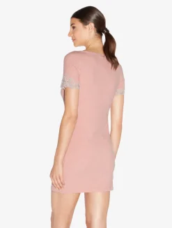 La Perla Cashmere Blend Ribbed Short Nightgown In Blush Clay With Frastaglio< Pajamas|Slips & Dresses