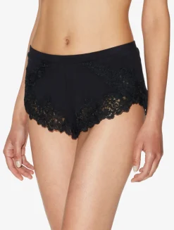 La Perla Cashmere Blend Ribbed Sleep Shorts In Onyx With Frastaglio< Pajamas|Loungewear