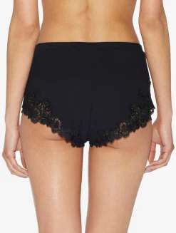 La Perla Cashmere Blend Ribbed Sleep Shorts In Onyx With Frastaglio< Pajamas|Loungewear