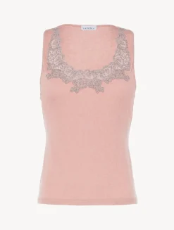 La Perla Cashmere Blend Ribbed Tank Top In Blush Clay With Frastaglio< Camisoles|Pajamas