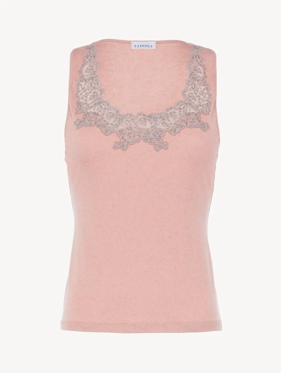 La Perla Cashmere Blend Ribbed Tank Top In Blush Clay With Frastaglio< Camisoles|Pajamas