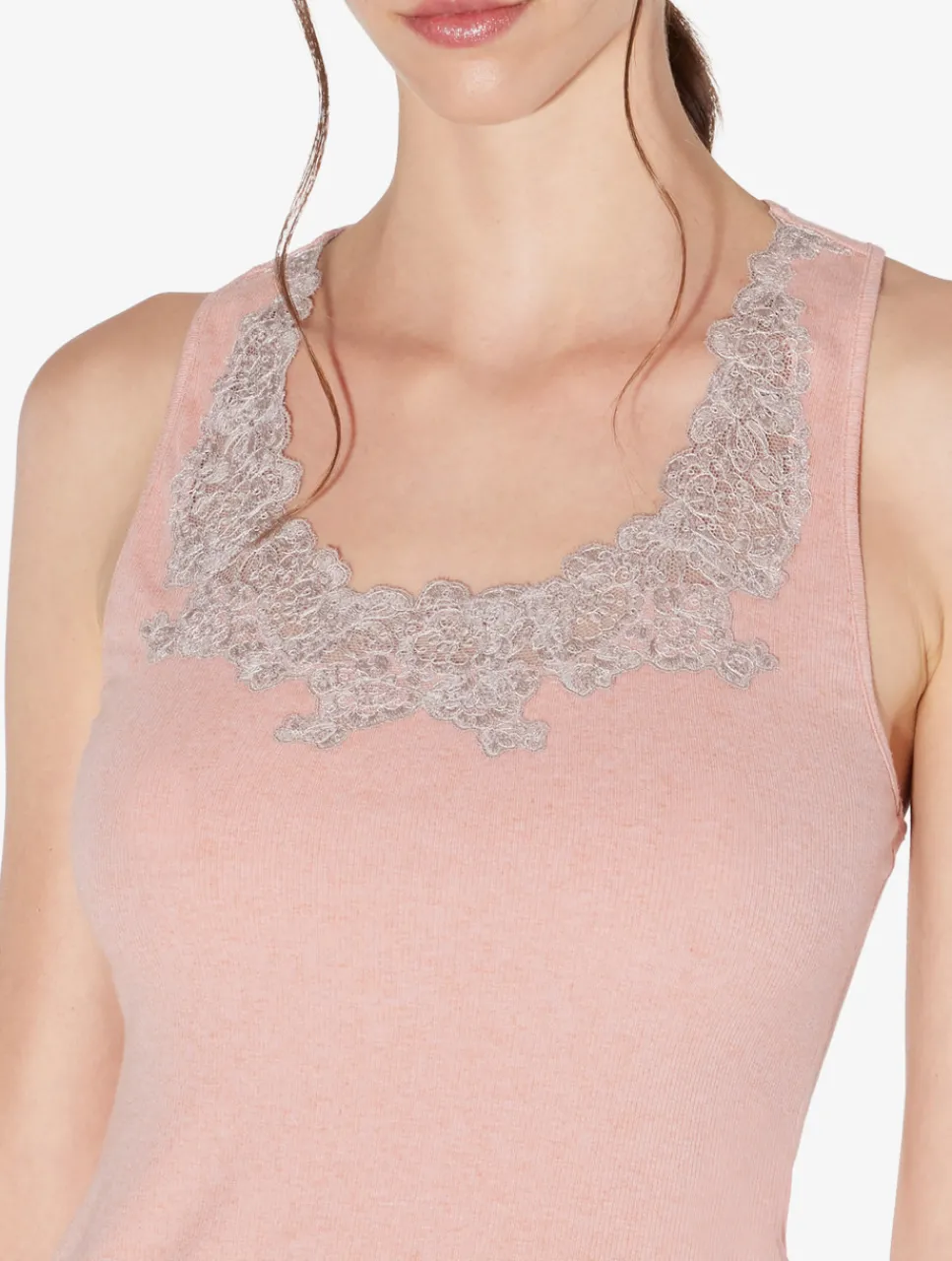 La Perla Cashmere Blend Ribbed Tank Top In Blush Clay With Frastaglio< Camisoles|Pajamas
