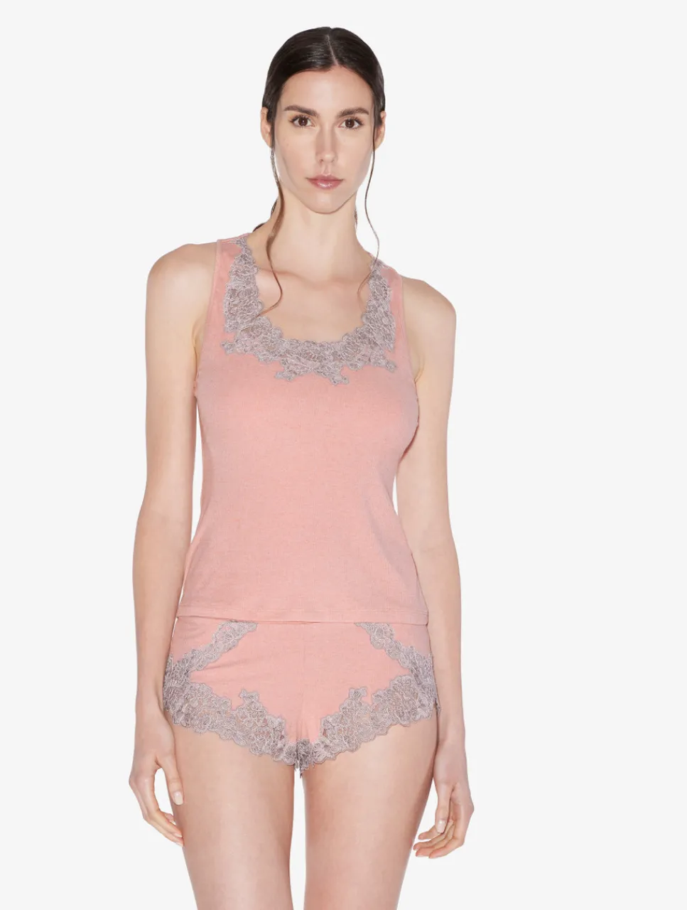 La Perla Cashmere Blend Ribbed Tank Top In Blush Clay With Frastaglio< Camisoles|Pajamas