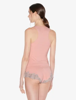 La Perla Cashmere Blend Ribbed Tank Top In Blush Clay With Frastaglio< Camisoles|Pajamas