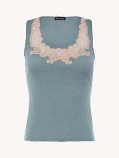 La Perla Cashmere Blend Ribbed Tank Top In Sleepy Dream With Frastaglio< Camisoles|Pajamas