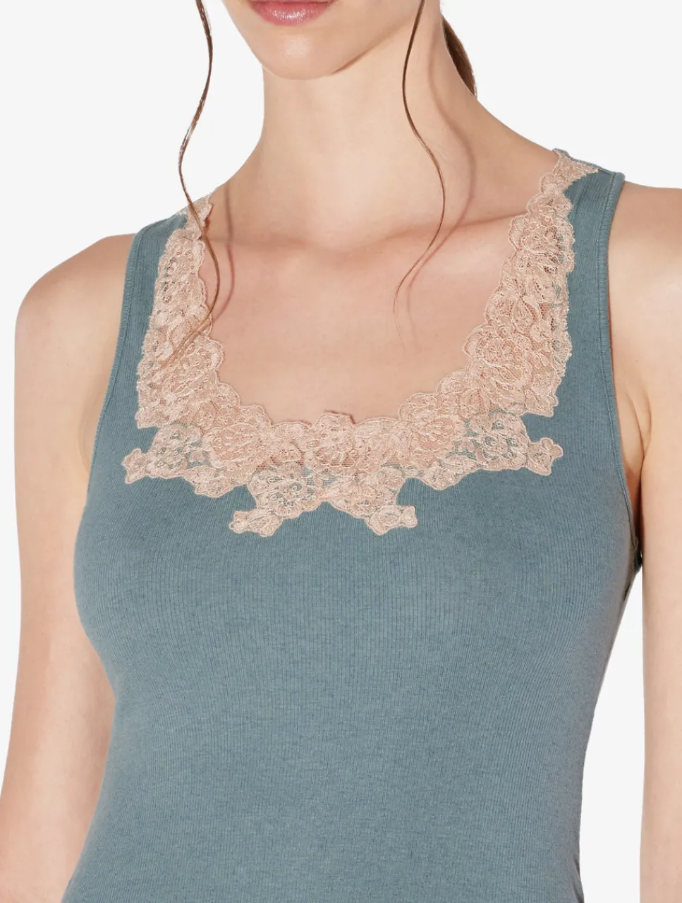 La Perla Cashmere Blend Ribbed Tank Top In Sleepy Dream With Frastaglio< Camisoles|Pajamas
