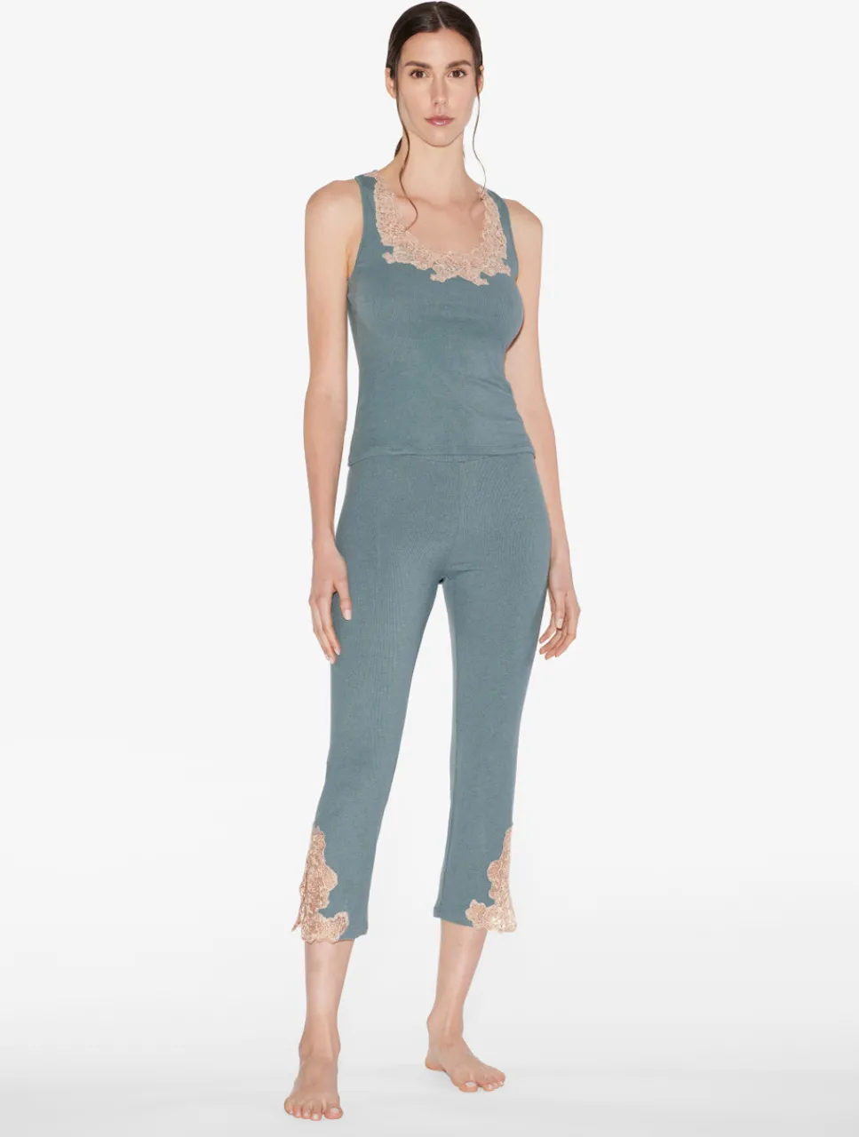 La Perla Cashmere Blend Ribbed Tank Top In Sleepy Dream With Frastaglio< Camisoles|Pajamas