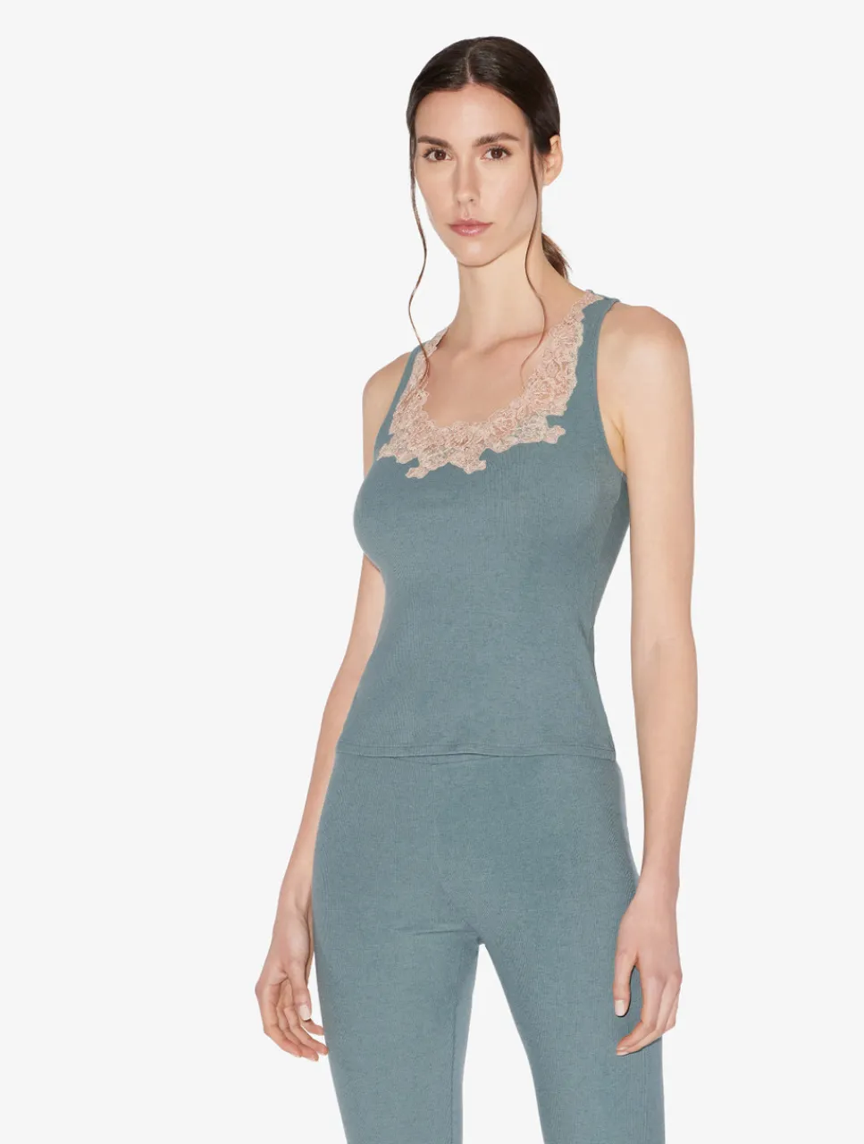 La Perla Cashmere Blend Ribbed Tank Top In Sleepy Dream With Frastaglio< Camisoles|Pajamas
