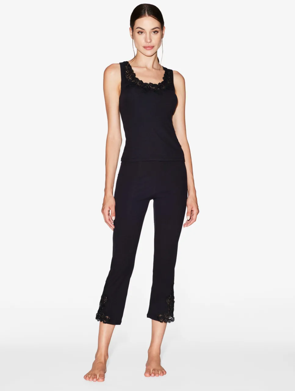 La Perla Cashmere Blend Ribbed Trousers In Onyx With Frastaglio< Pajamas|Loungewear