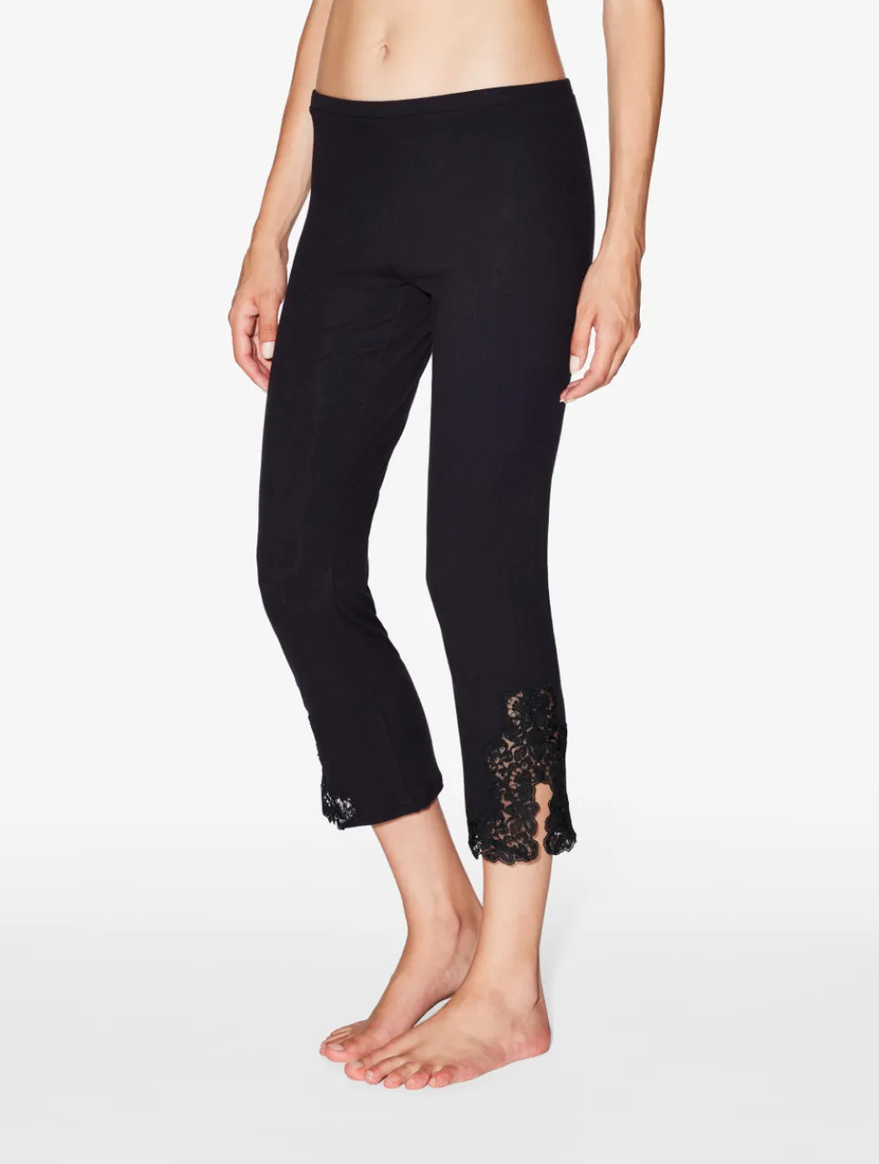 La Perla Cashmere Blend Ribbed Trousers In Onyx With Frastaglio< Pajamas|Loungewear