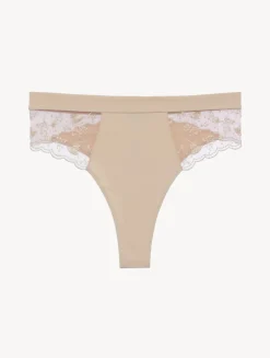 La Perla High Waisted Briefs In Halo And Ivory Nude With Embroidered Tulle< High-Waist