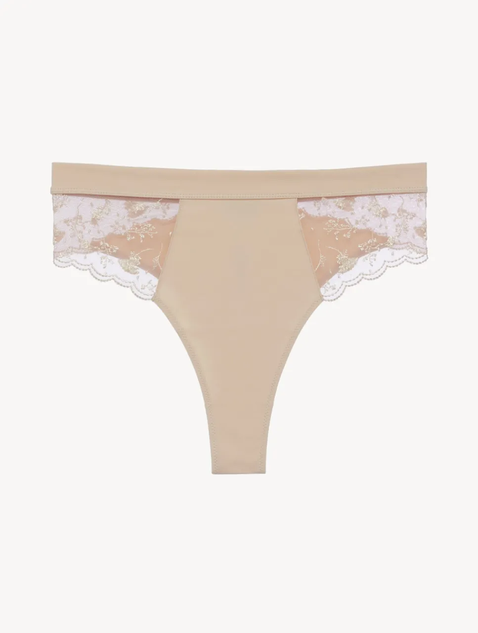 La Perla High Waisted Briefs In Halo And Ivory Nude With Embroidered Tulle< High-Waist