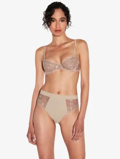 La Perla High Waisted Briefs In Halo And Ivory Nude With Embroidered Tulle< High-Waist