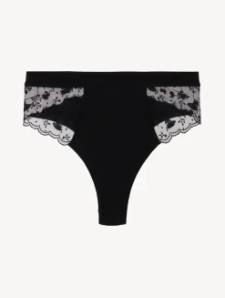 La Perla High Waisted Briefs In Onyx With Embroidered Tulle< High-Waist