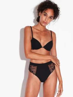 La Perla High Waisted Briefs In Onyx With Embroidered Tulle< High-Waist