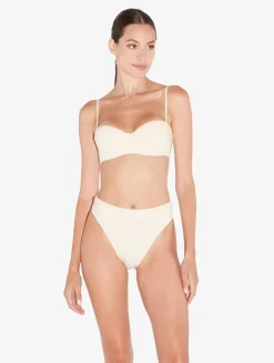 La Perla High-Waisted Brazilian Bikini Brief In Champagne With Beading< Bikinis