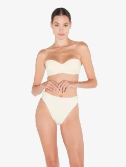 La Perla High-Waisted Brazilian Bikini Brief In Champagne With Beading< Bikinis