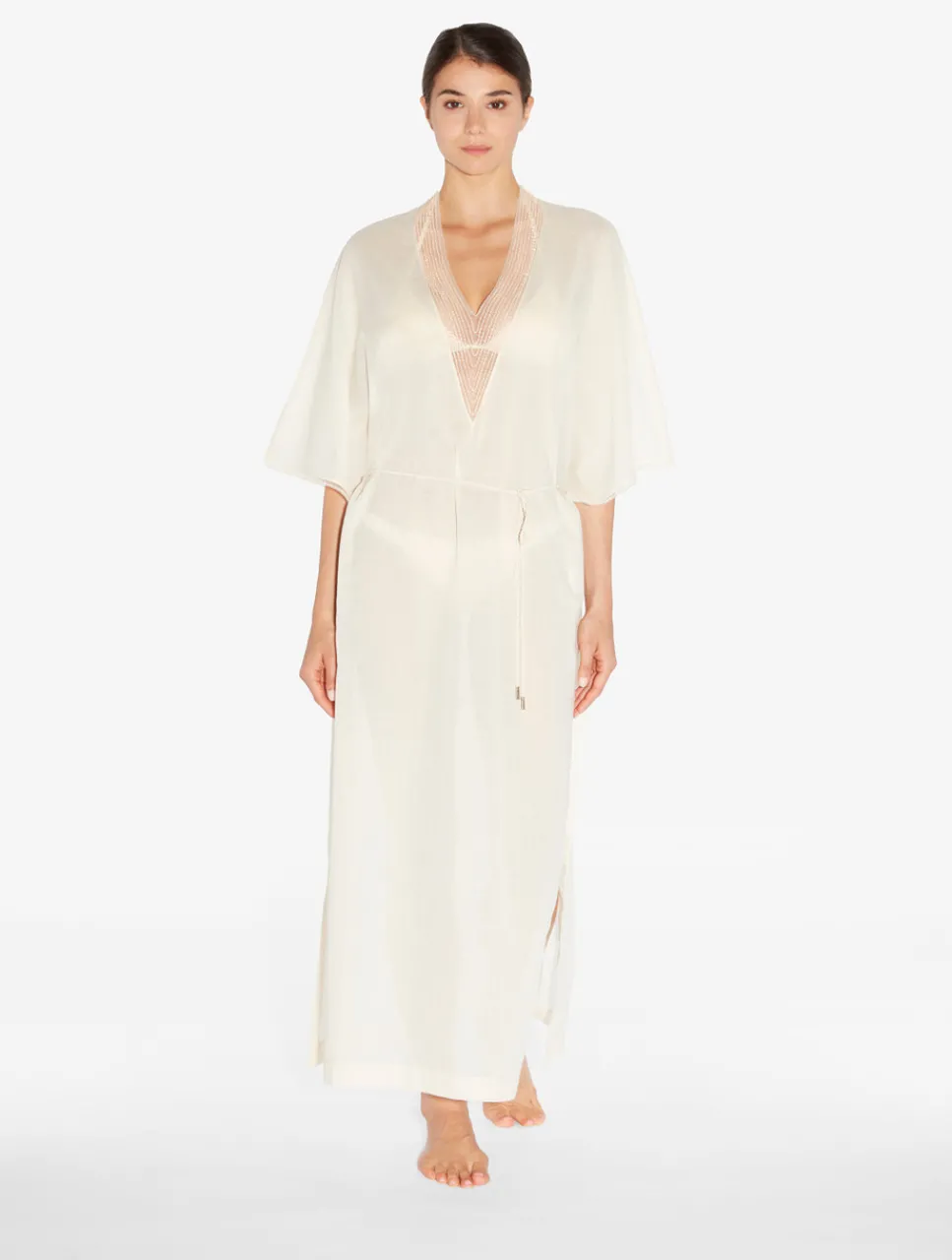 La Perla Kaftan In Champagne With Beading< Beach Coverups