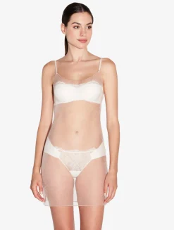La Perla Limited Edition Short Slip In Rose Beige Mesh< Slips & Dresses|Silk Sleepwear