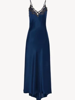 La Perla Long Blue Nightgown With Frastaglio< Slips & Dresses|Silk Sleepwear