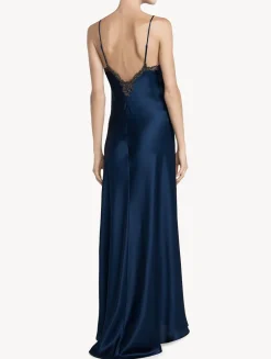 La Perla Long Blue Nightgown With Frastaglio< Slips & Dresses|Silk Sleepwear
