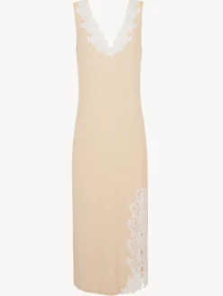 La Perla Long Cashmere Blend Ribbed Nightgown In Halo With Frastaglio< Pajamas|Loungewear