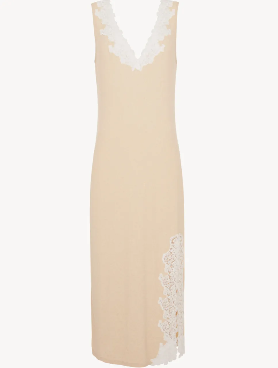 La Perla Long Cashmere Blend Ribbed Nightgown In Halo With Frastaglio< Pajamas|Loungewear