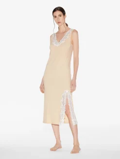 La Perla Long Cashmere Blend Ribbed Nightgown In Halo With Frastaglio< Pajamas|Loungewear