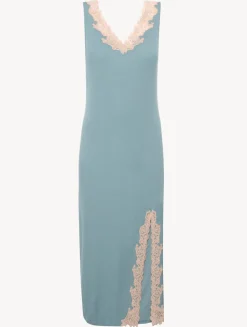 La Perla Long Cashmere Blend Ribbed Nightgown In Sleepy Dream With Frastaglio< Pajamas|Slips & Dresses