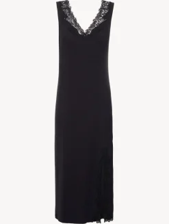 La Perla Long Cashmere Blend Ribbed Nightgown In Onyx With Frastaglio< Pajamas|Slips & Dresses