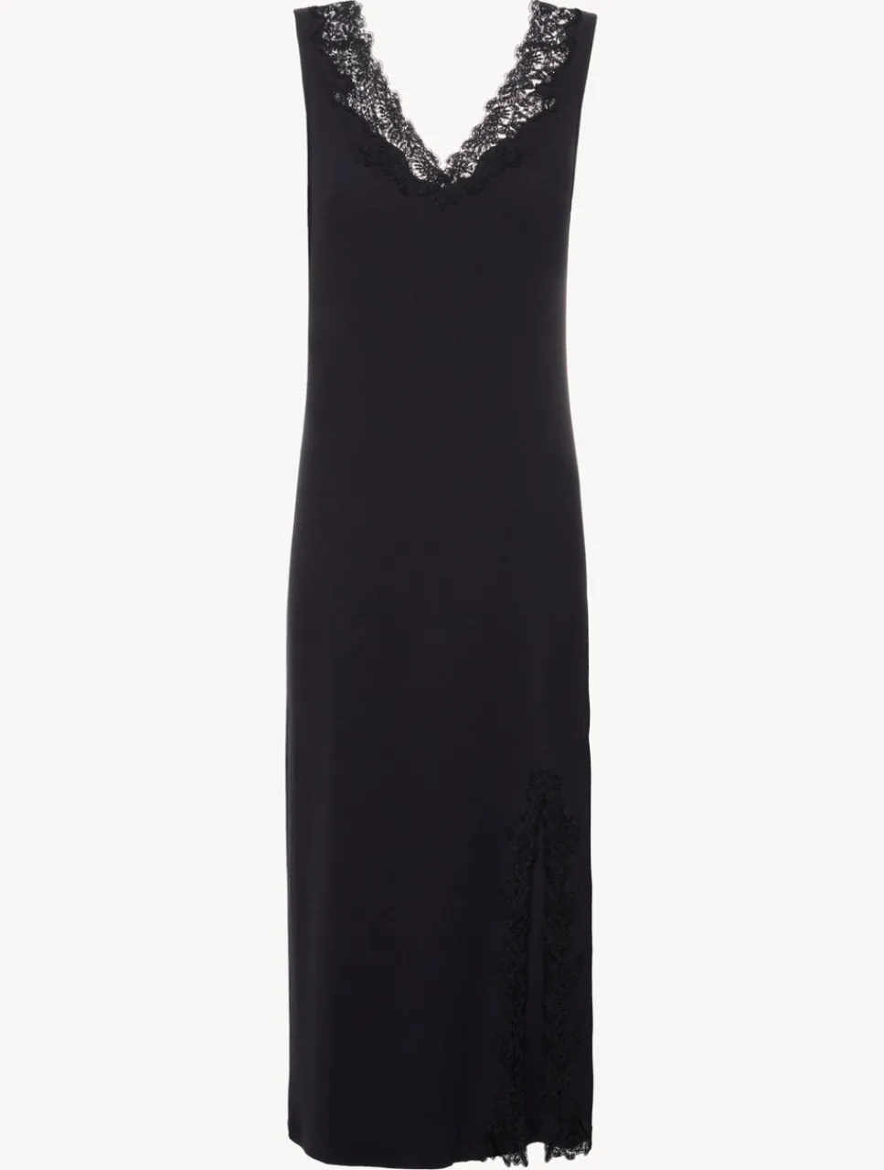 La Perla Long Cashmere Blend Ribbed Nightgown In Onyx With Frastaglio< Pajamas|Slips & Dresses