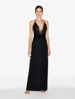 La Perla Long Silk Nightgown With Leavers Lace< Slips & Dresses|Silk Sleepwear