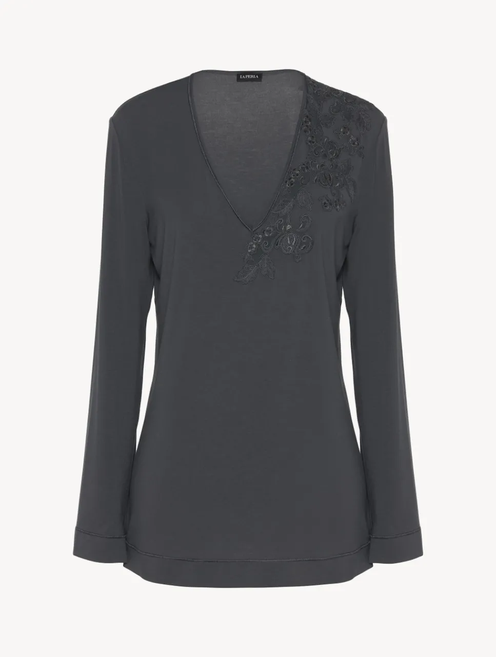 La Perla Long-sleeved Top In Charcoal Modal< Camisoles|Pajamas