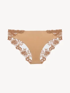 La Perla Medium Brief In Beige Lycra With Embroidered Tulle< Mid-Rise