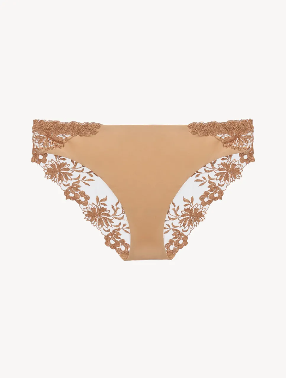 La Perla Medium Brief In Beige Lycra With Embroidered Tulle< Mid-Rise