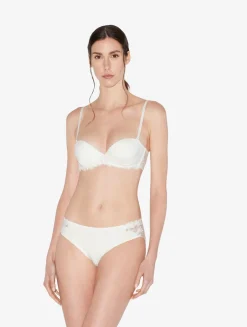 La Perla Medium Brief In Off- Lycra With Embroidered Tulle< Mid-Rise
