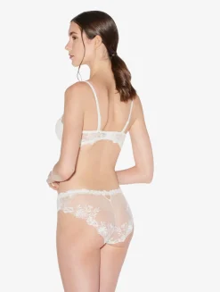 La Perla Medium Brief In Off- Lycra With Embroidered Tulle< Mid-Rise