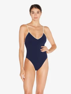 La Perla Monogram V-neck Swimsuit In Navy< One-Piece Bathing Suits
