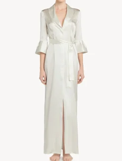 La Perla Off-white Long Silk Belted Robe< Robes|Silk Sleepwear