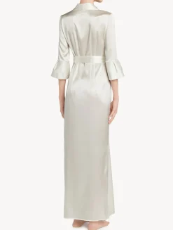 La Perla Off-white Long Silk Belted Robe< Robes|Silk Sleepwear