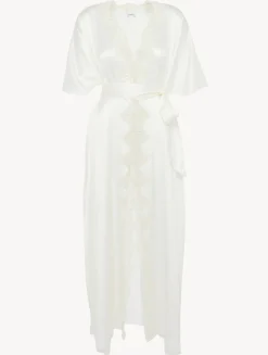 La Perla Off-white Long Silk Robe With Macramé< Robes|Silk Sleepwear