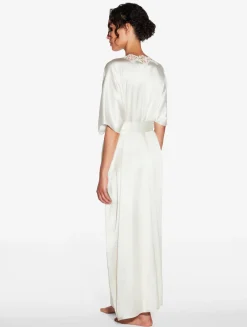 La Perla Off-white Long Silk Robe With Macramé< Robes|Silk Sleepwear