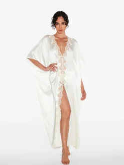 La Perla Off-white Long Silk Robe With Macramé< Robes|Silk Sleepwear