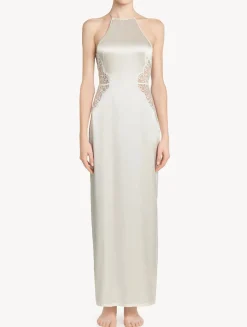 La Perla Off-white Silk Halterneck Nightdress With Leavers Lace Trim< Silk Sleepwear