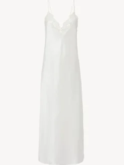 La Perla Off-white Silk Long Nightgown With Macramé< Slips & Dresses|Silk Sleepwear