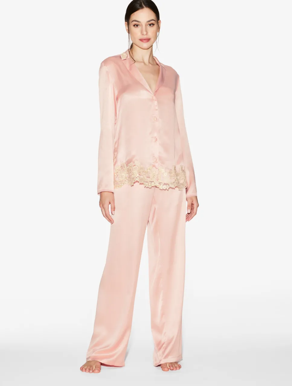La Perla Silk Long Pajamas With Frastaglio< Pajamas|Silk Sleepwear