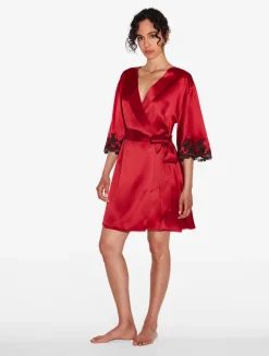 La Perla Silk Short Robe With Black Frastaglio< Robes|Silk Sleepwear