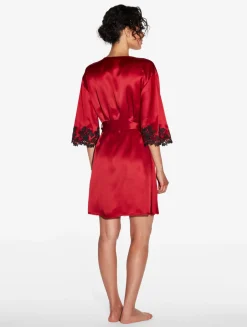 La Perla Silk Short Robe With Black Frastaglio< Robes|Silk Sleepwear