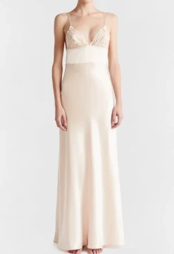 La Perla Rose Beige Long Night Dress< Slips & Dresses|Silk Sleepwear