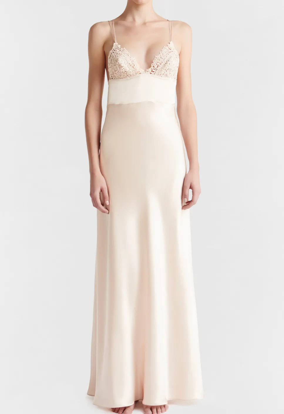 La Perla Rose Beige Long Night Dress< Slips & Dresses|Silk Sleepwear